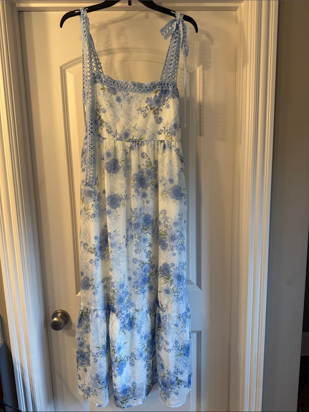 By The River Blue Floral Tie-Shoulder Midi Dress